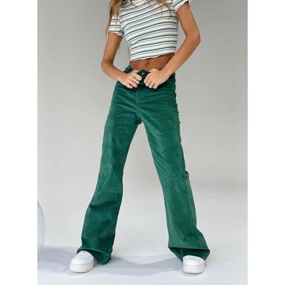 Princess Polly Nadia Green Corduroy Flare Pants Size 4 - Picture 1 of 5